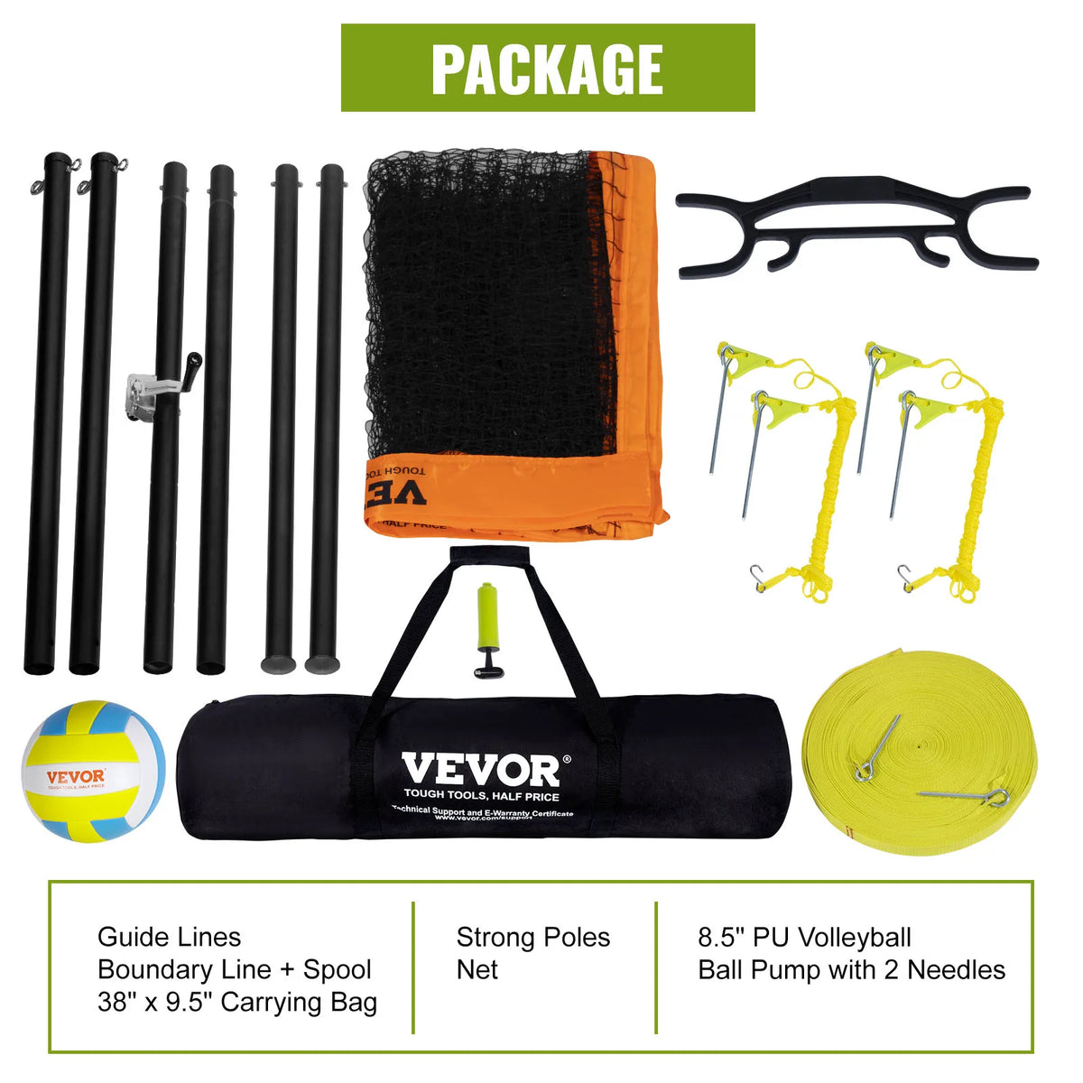 SucceBuy 1.25-1.75inch Portable Volleyball Net System Adjustable Height Aluminum Poles Volleyball Set w/ Pump Carrying Bag