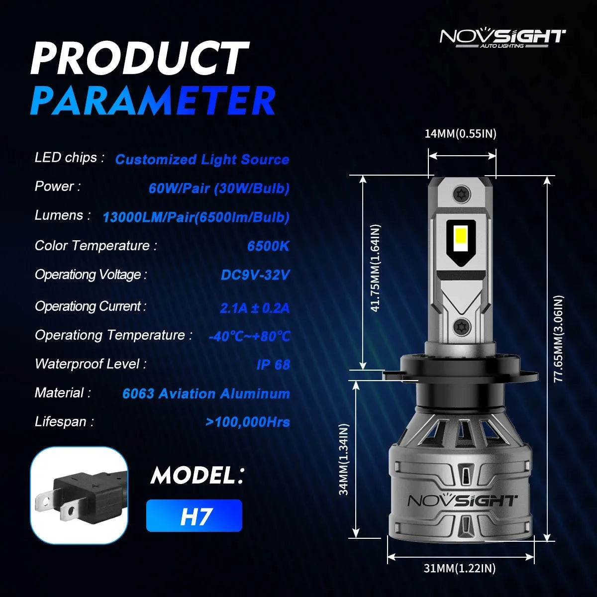 NOVSIGHT LED Headlight Bulbs H7 H4 H11 60W