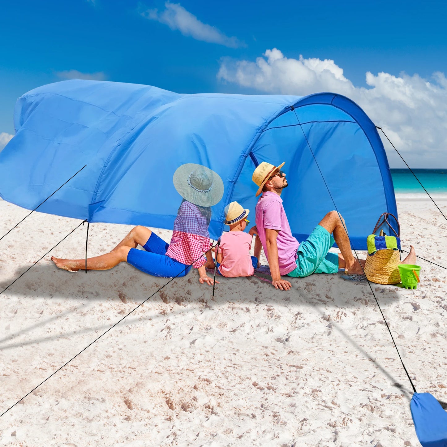 New Beach Shade with Quiet Canopy, The Beach Shade Canopy,Beach Canopy - Covers Up to 8 People, 200 Sq. Ft. of Shade, Sets Up in 3 Minutes, Lightweight, Compact, Wind Assist Included