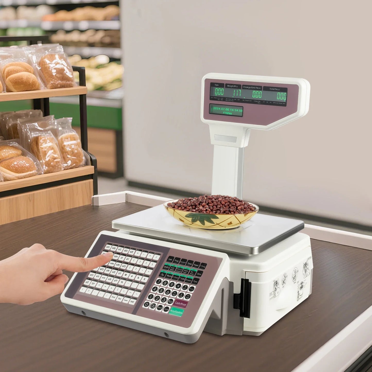 110-220V Double-side Display Multifunctional Label Printing Scale, Weighing Capacity 0.2kg/0.44lbs-30kg/66.13lbs w/ Software Disk NEW (Silver,15.94*19.29*19.68in)