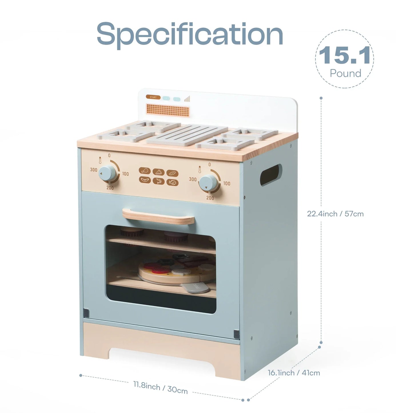 Robotime Robud Kitchen Washer Playset Play Kitchen Fridge Refrigerator Play Toy Oven Wooden Kitchen Playset for Kids Age 3+Blue