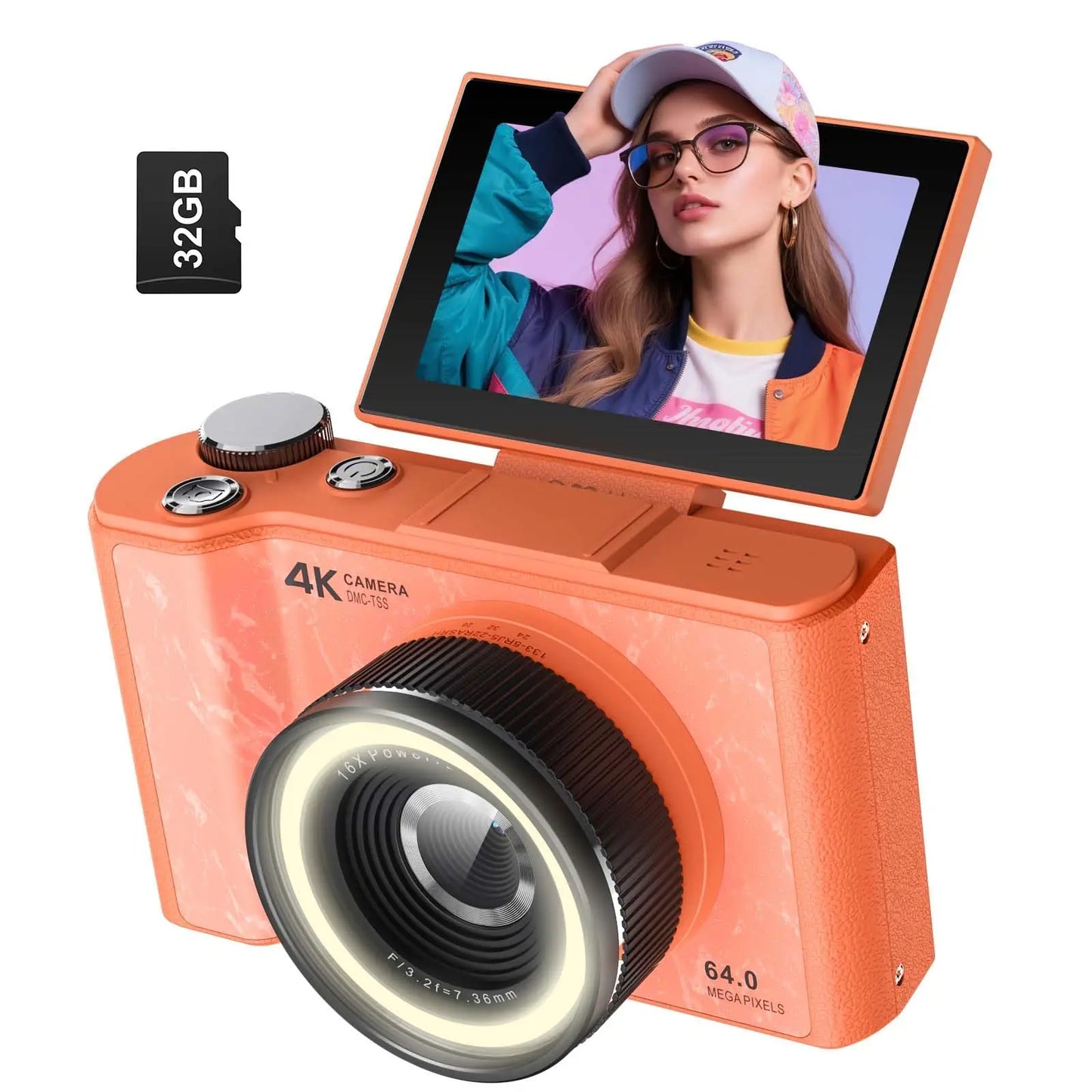 W&O 4K Digital Camera With Ring Light And Flip Screen