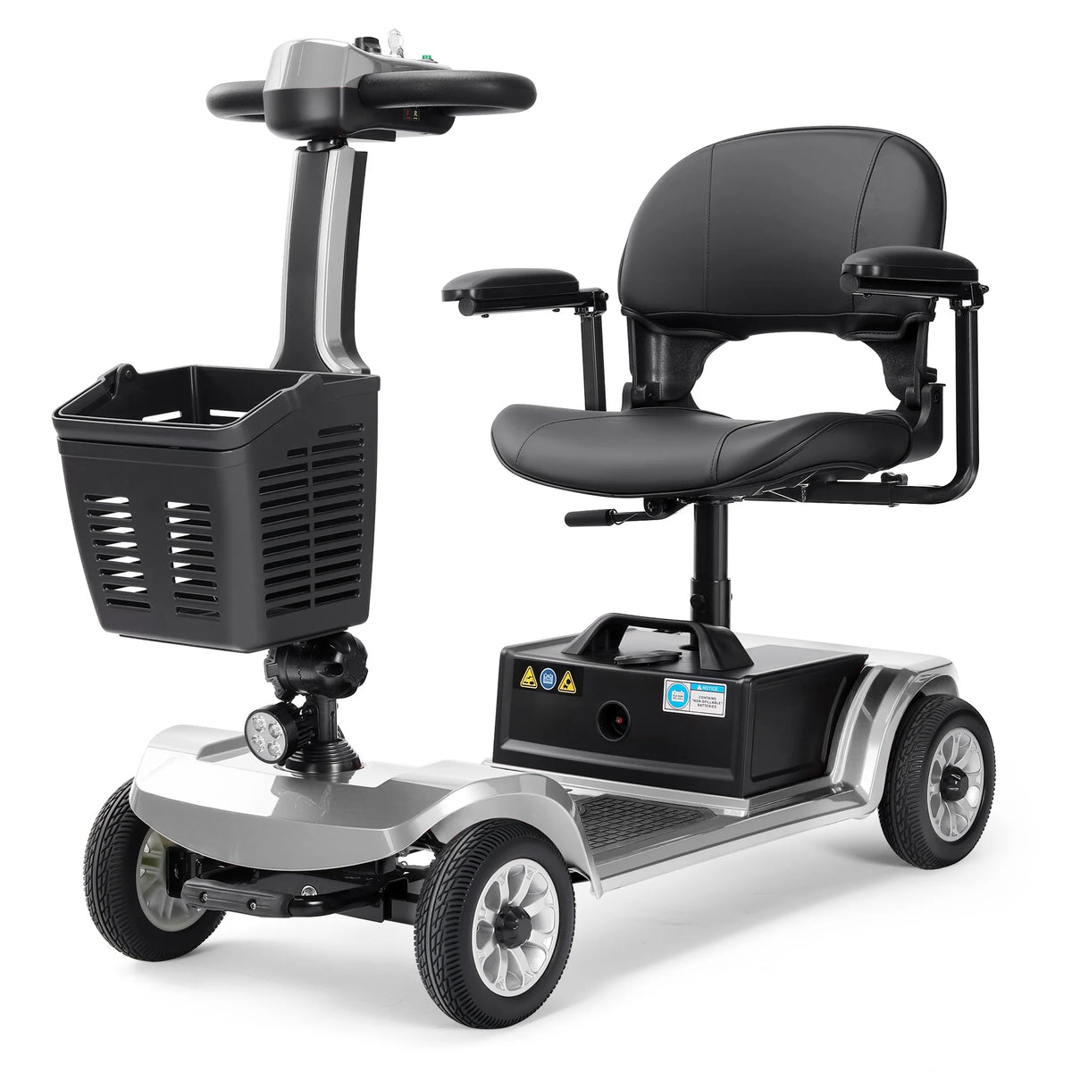Unificare Silver 12Ah Foldable 4 Wheel Mobility Scooter Carbon Steel Frame with Electromagnetic Brake for Seniors and Adults