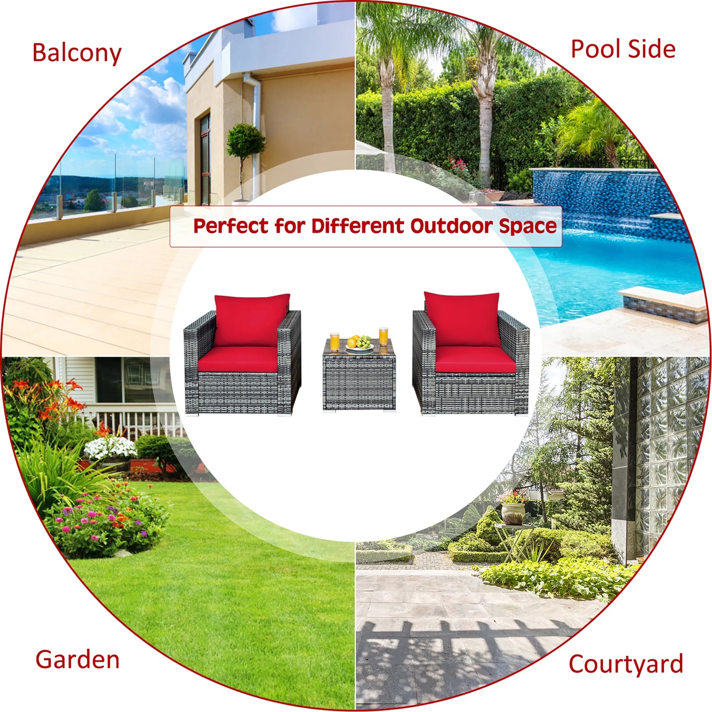 HOMASIS 3-Piece Patio Rattan Bistro Set Cushioned Furniture
