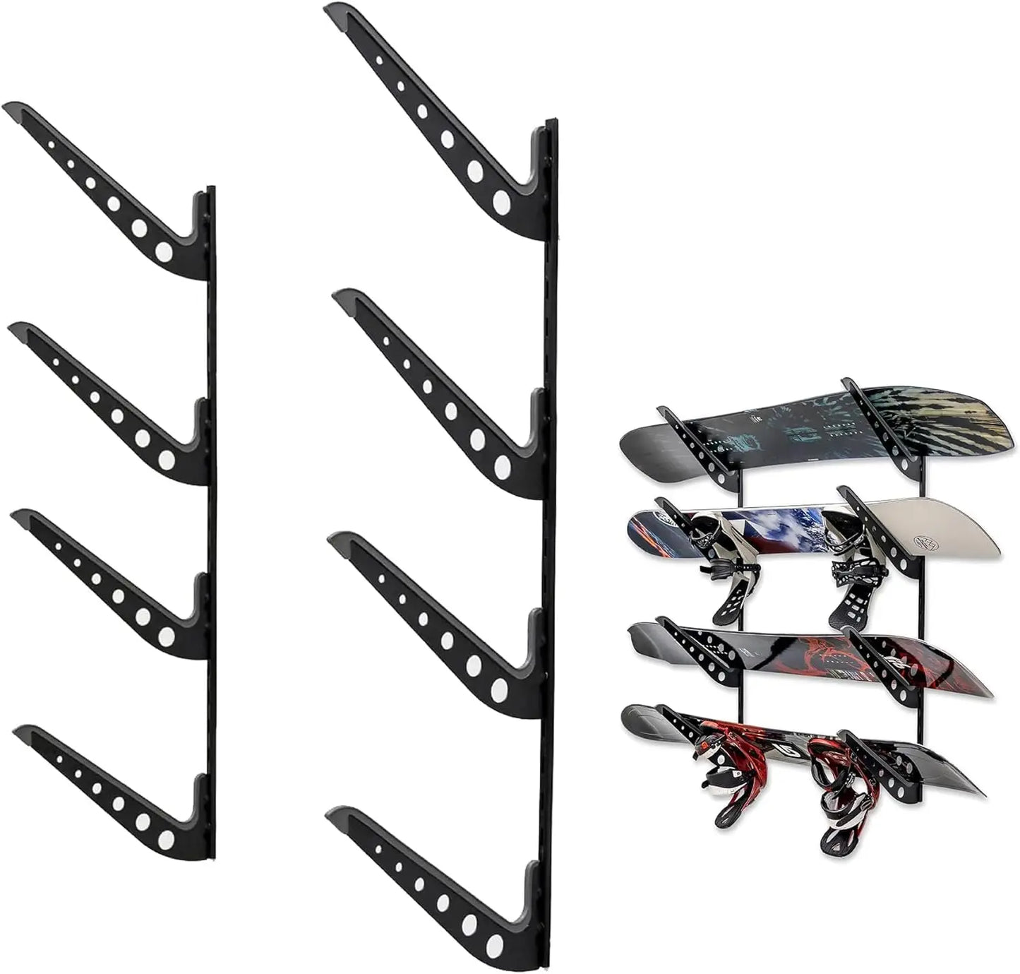 StoreYourBoard Ski & Snowboard Rack, Adjustable Wall Mount Rack Storage System for 4 Boards, Heavy