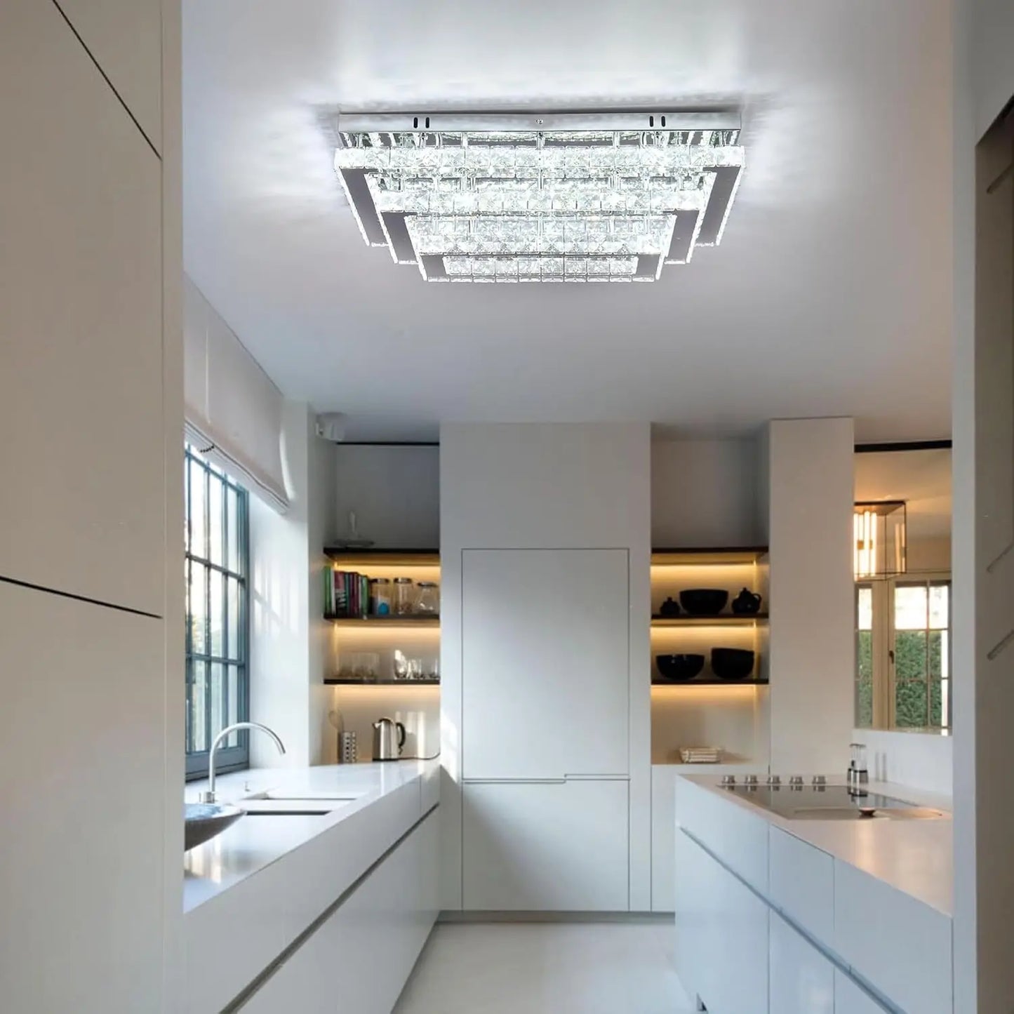 FRIXCHUR Modern Crystal LED Ceiling Light Fixture Flush Mount