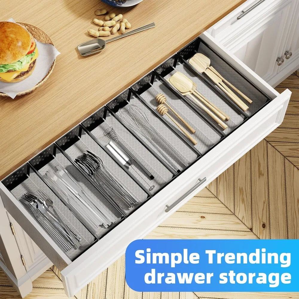 8-Pack Silverware Drawer Organizer, Utensil Holder for Kitchen, Metal Cutlery Tray, Black, 12.2x3.2x2.1 Inches