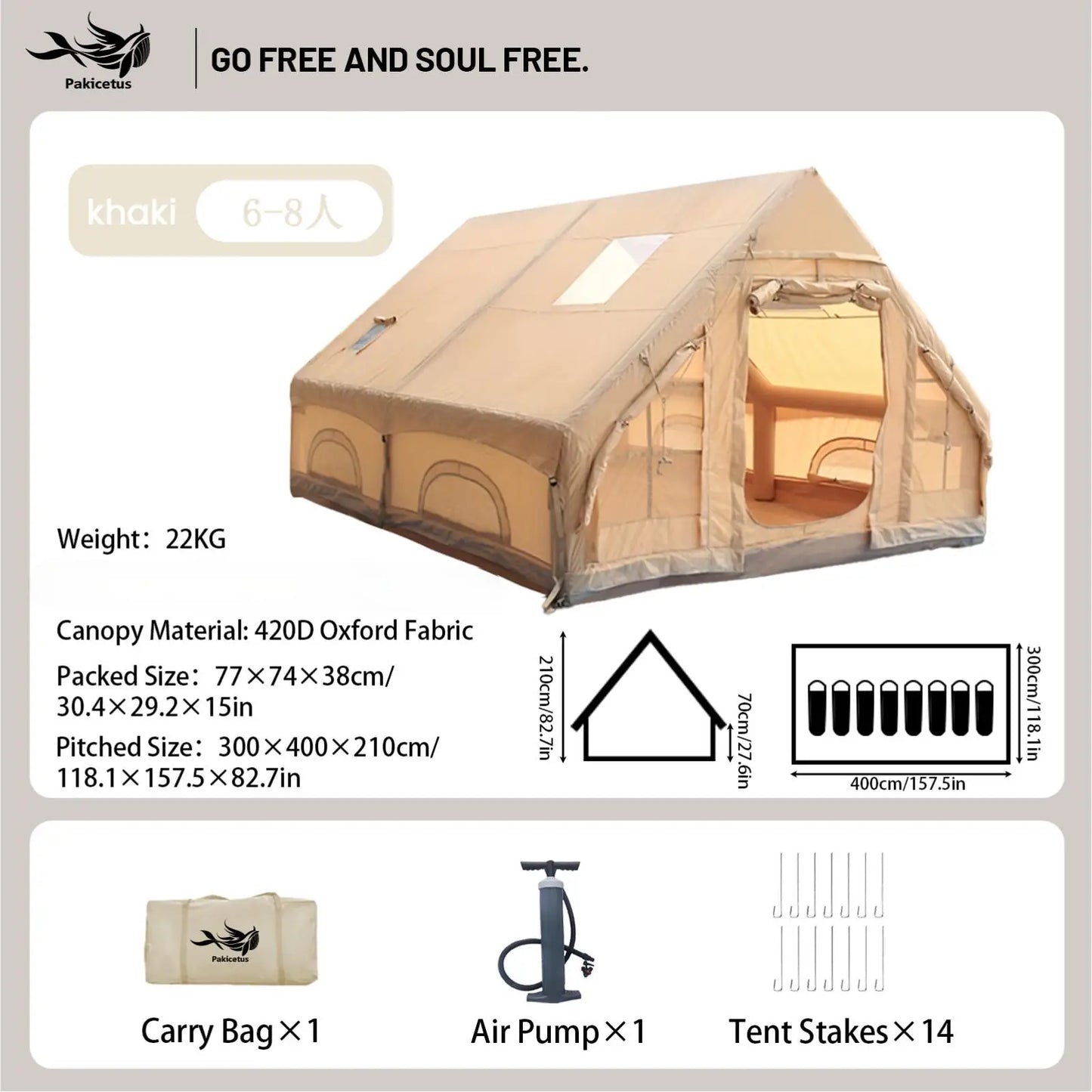 Pakicetus Inflatable Camping Tent Four To Eight Family