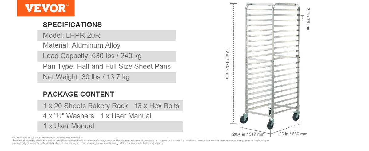 SucceBuy Commercial Aluminum Pan Rack With Brake Wheels