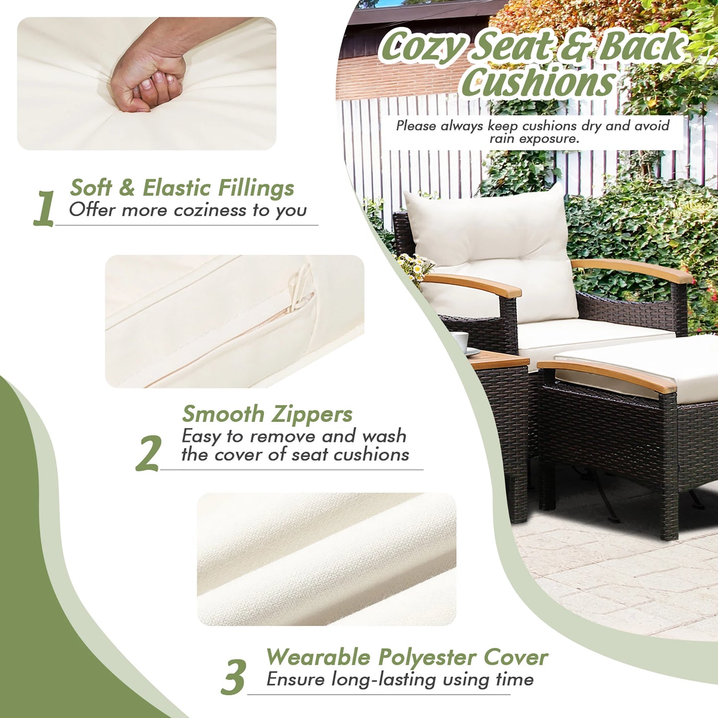 HOMASIS 5-Piece Patio Rattan Sofa Set With Wood Top Table