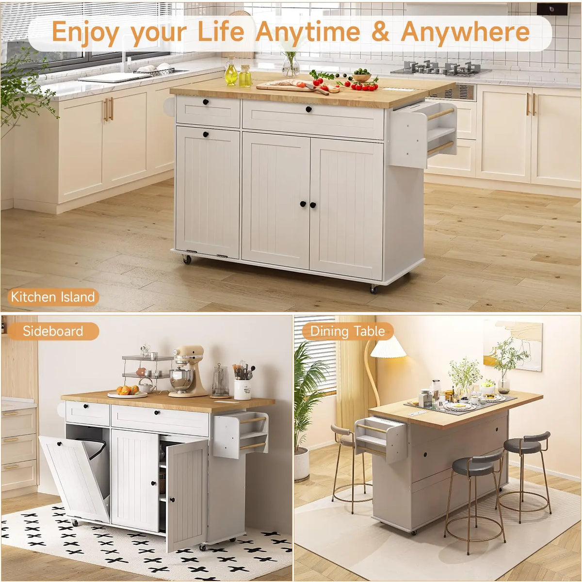 Onbrill Rolling Kitchen Island With Spice Rack And Drawer