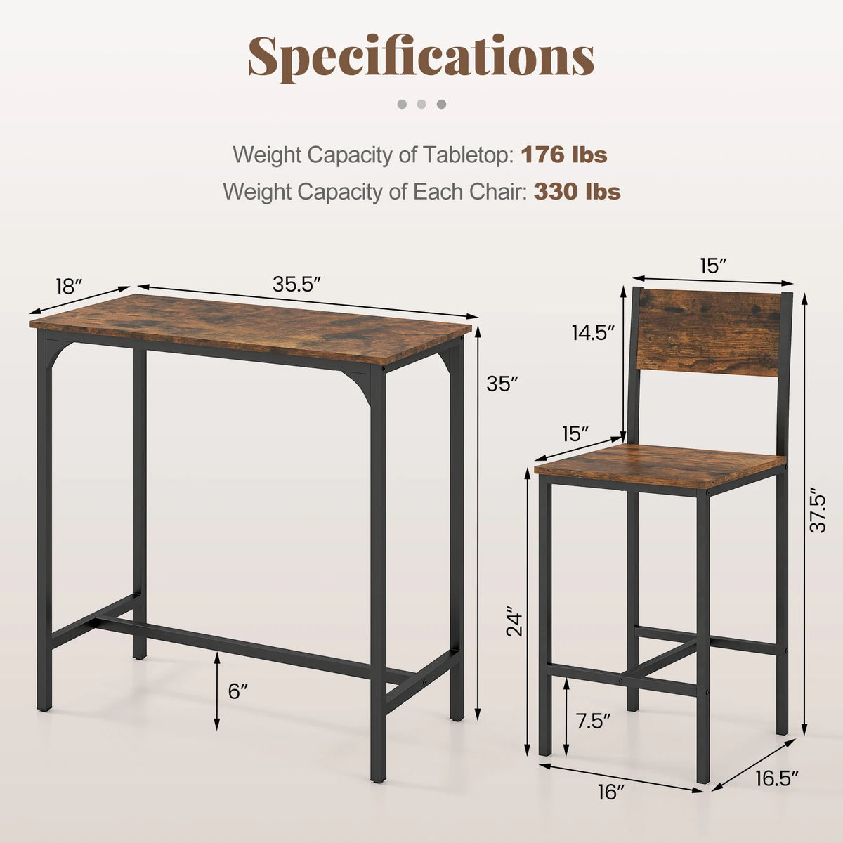 Homasis 3 Piece Bar Table And Stools Set