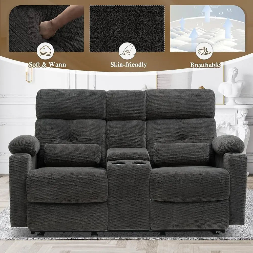 Power Loveseat Recliner with Ottoman, Reclining Sofa with Heat & Massage, Home Theater Seating with Lumbar Support, Living Room