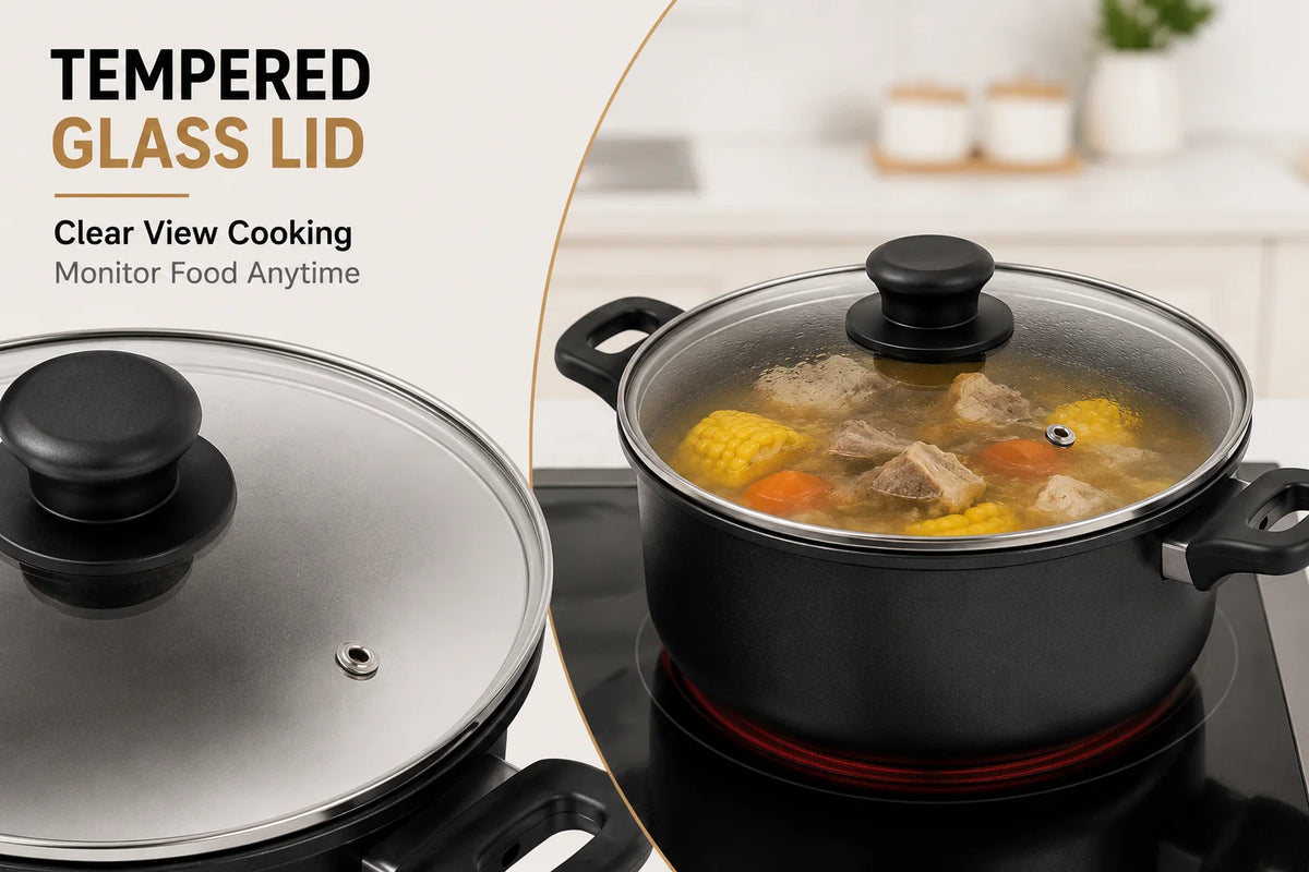 13-Piece Cookware Set, Non-Stick Stone Coating Kitchen Pots and Pans Set, Stainless Steel Handle Glass Lids, Soup Pot Frying Pan Milk Pot, Korean Style Cookware