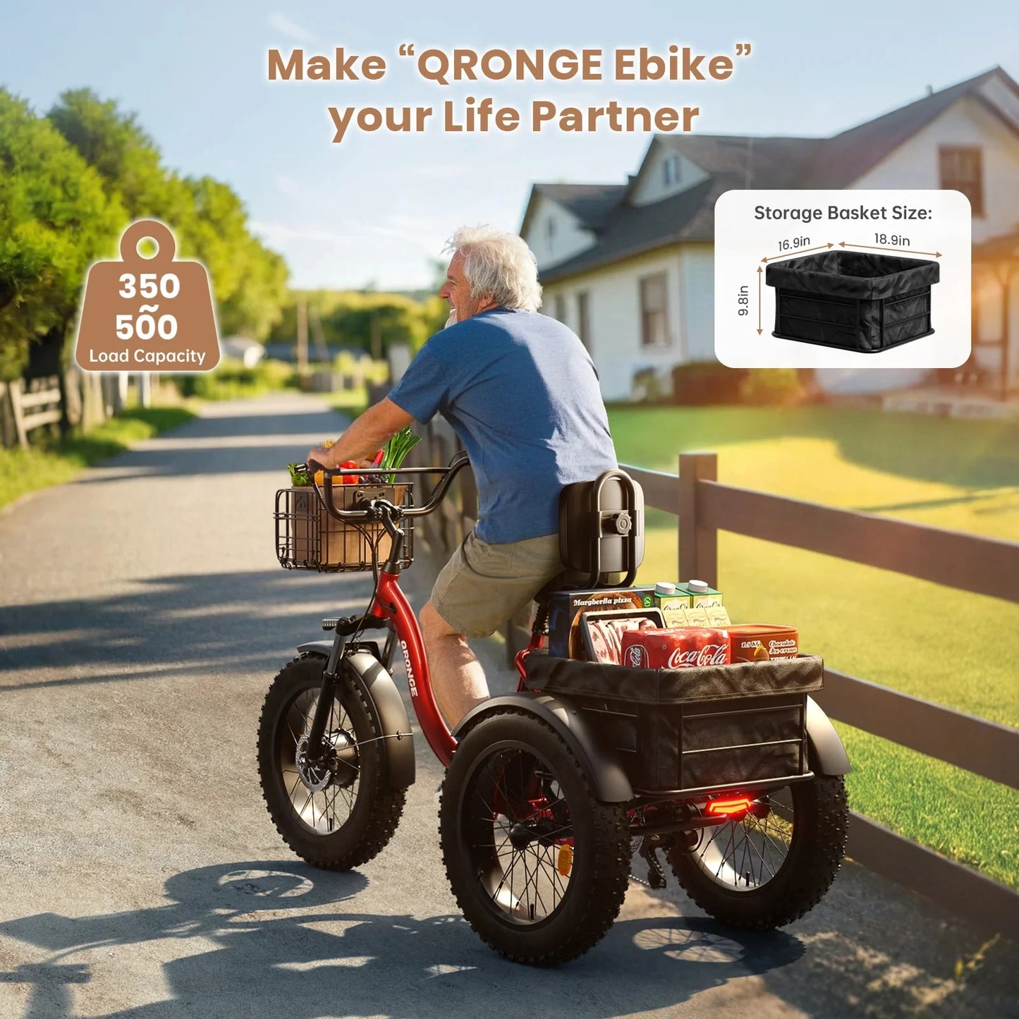 Qronge Electric Bike 960W Peak 36V 13.5Ah Folding Trike