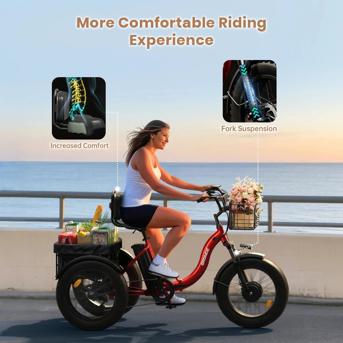 Qronge Electric Bike 960W Peak 36V 13.5Ah Folding Trike