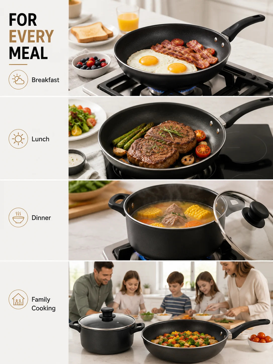13-Piece Cookware Set, Non-Stick Stone Coating Kitchen Pots and Pans Set, Stainless Steel Handle Glass Lids, Soup Pot Frying Pan Milk Pot, Korean Style Cookware