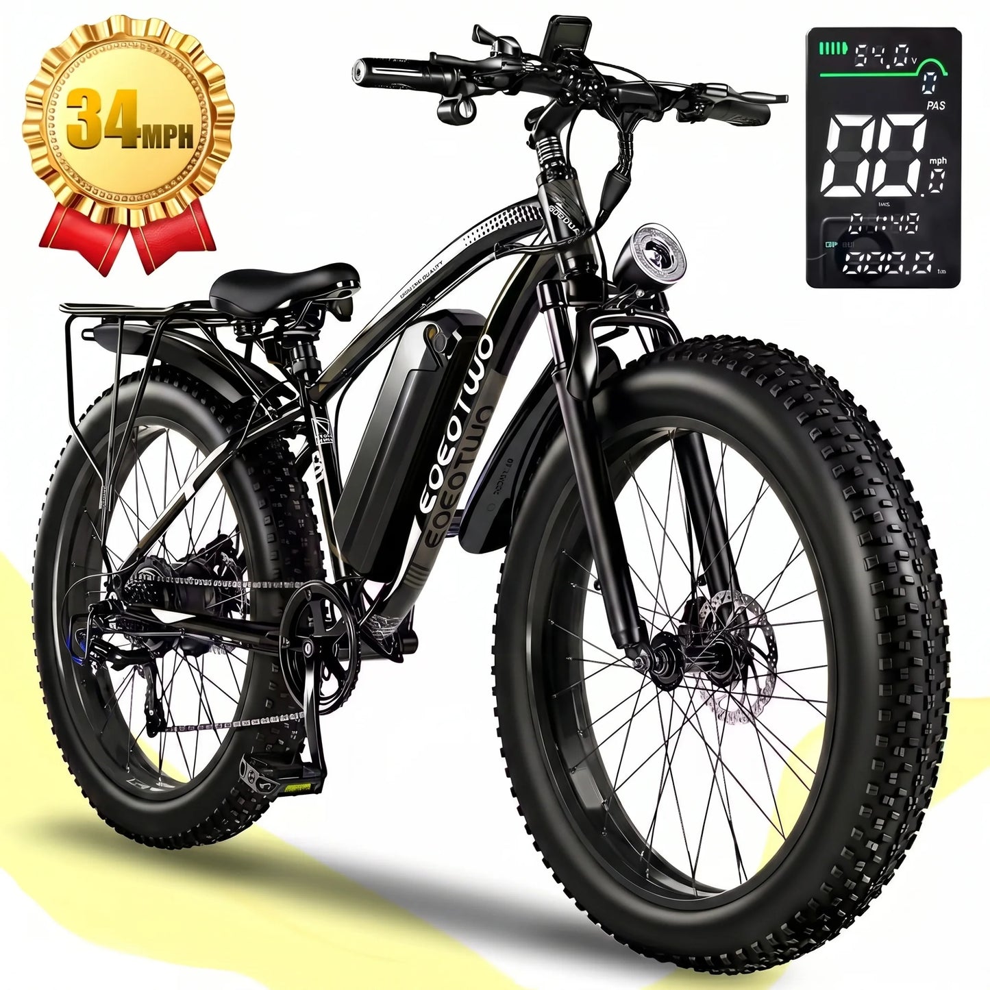 EOEOTWO 1500W Fat Tire Electric Bike 34MPH 48V Ebike