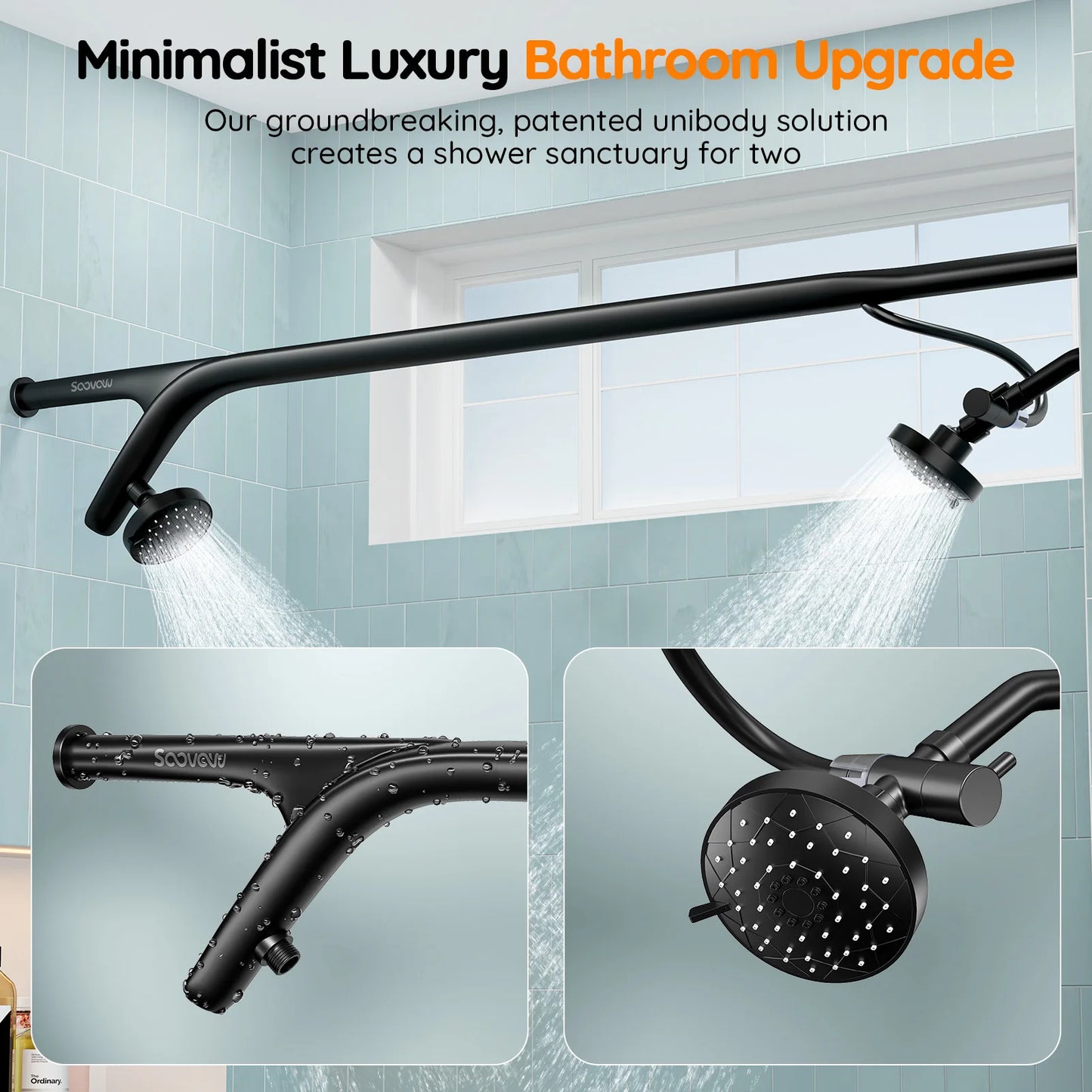 Tandem Shower Head For Couples, Dual Shower Head System - Double Shower Heads for Two People Rod - 2 Person Showerhead