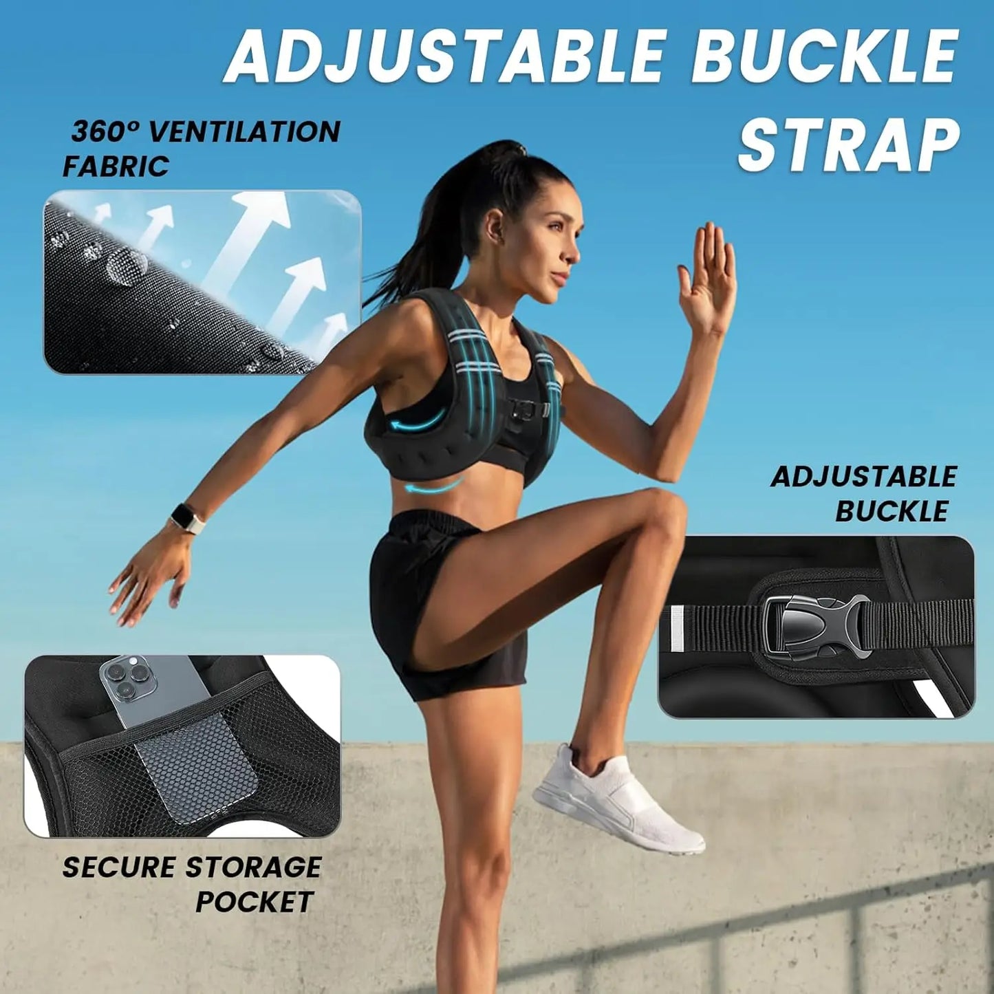 12LB Fixed Weight Training Vest, 2 Options Single Strap Without Storage Pocket & Double Strap With Phone Pocket, Reflective Sweat Resistant Adjustable Strap Fitness Athletic Vest for Outdoor Jogging CrossFit Weight Loss