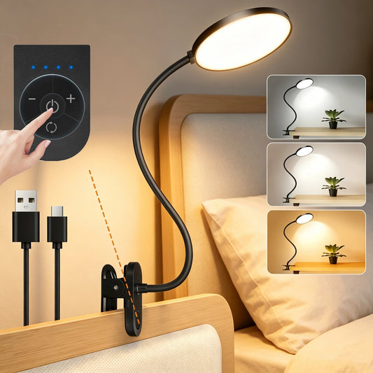 3.5in LED Clip Light Desk Lamp USB Rechargeable Cordless 1800mAh Battery 23 LEDs 3 Colors 3000K-6000K 10 Levels Dimmable Flexible Gooseneck Sturdy Clamp Wide Beam 120° High  130lm Eye Care Reading Light for Office Study Bedr