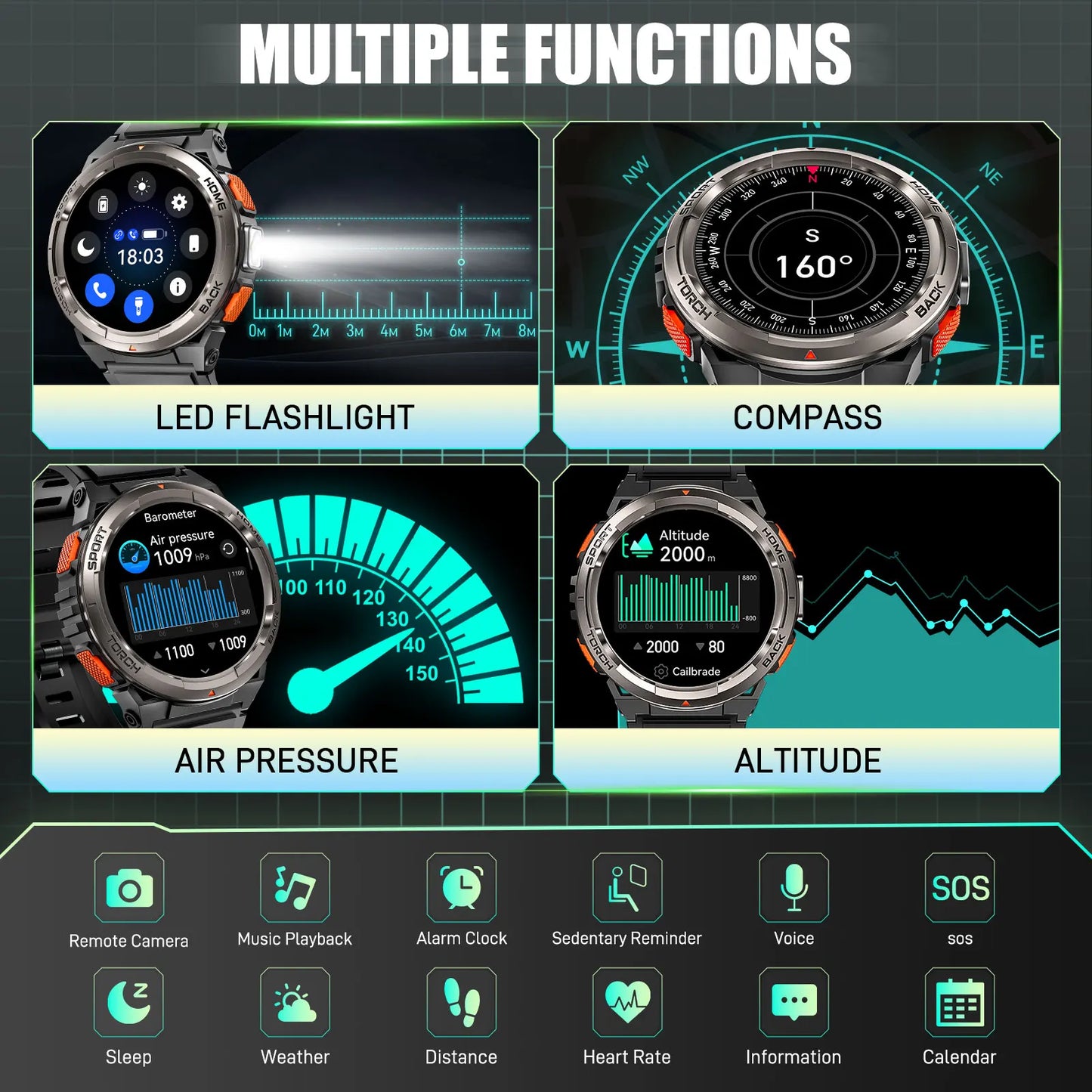 EIGIIS KE5 Smartwatch 3ATM Waterproof With Compass Barometer