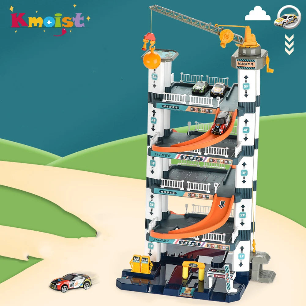 Big Five-layer Slide Parking Random little Car Set Puzzle Assembled Multi-layer Racing Model Boy Birthday Gifts Kids Track Toys