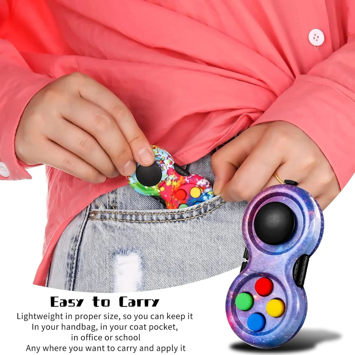 3pcs Retro Classic Handheld Fidget Controllers - Vibrant & Fun Relax Toys with 8 Fidgeting Options, Clickable Buttons, Game Joystick, and Massage Roller in Assorted Colors