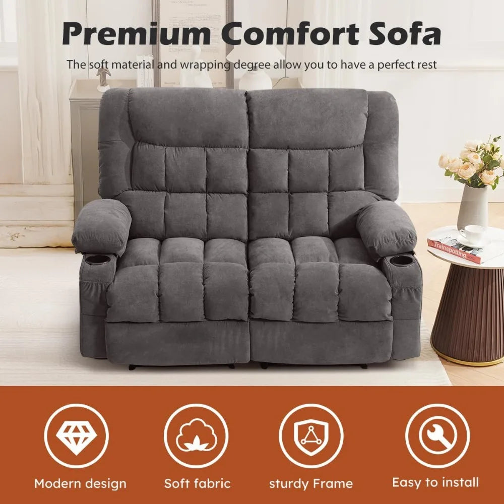 Recliner Loveseat with Cup Holders for Living Room Love Seat Manual Oversized Recliner with Ergonomic, Side Pocket for Adult