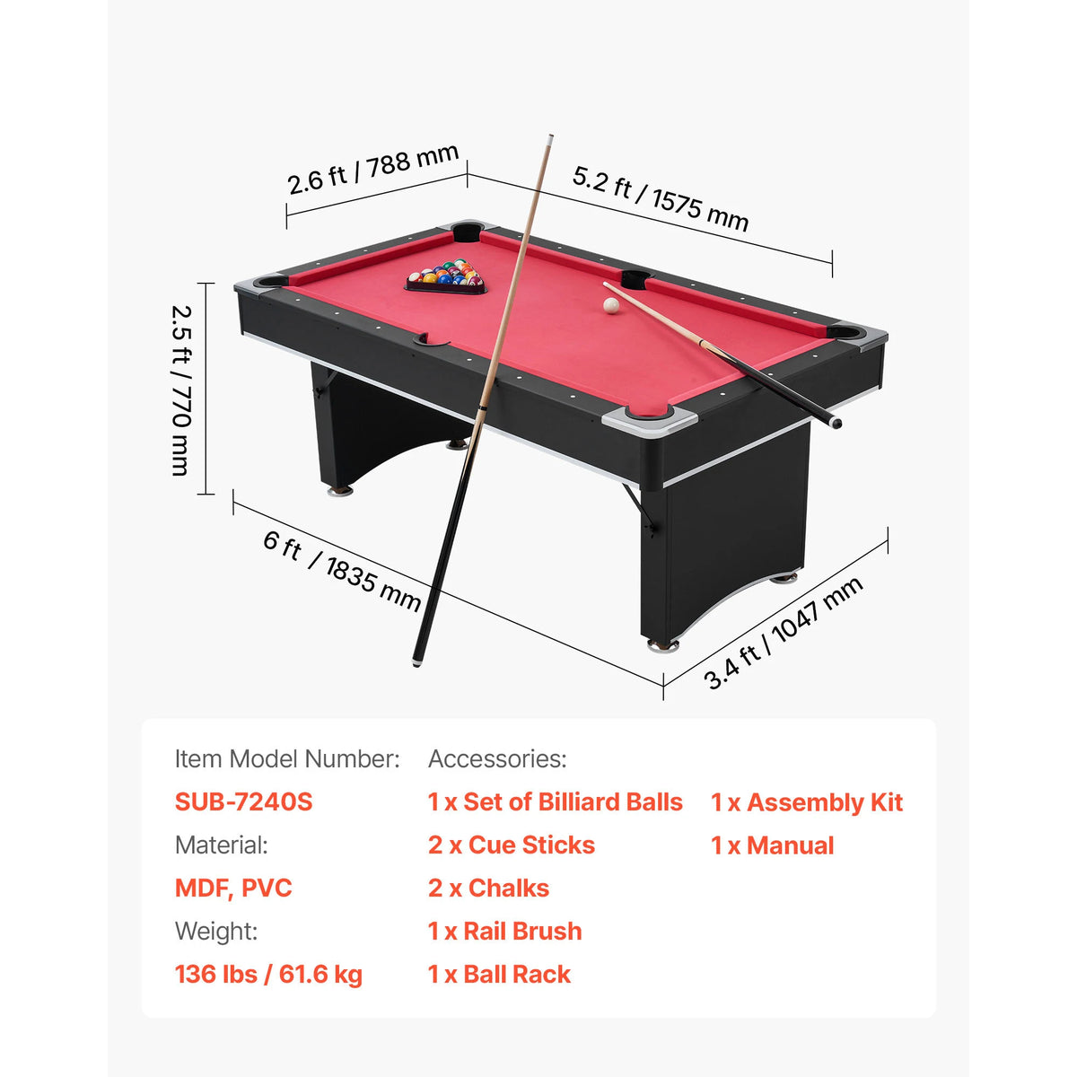 SucceBuy Adjustable Pool Table Game Set
