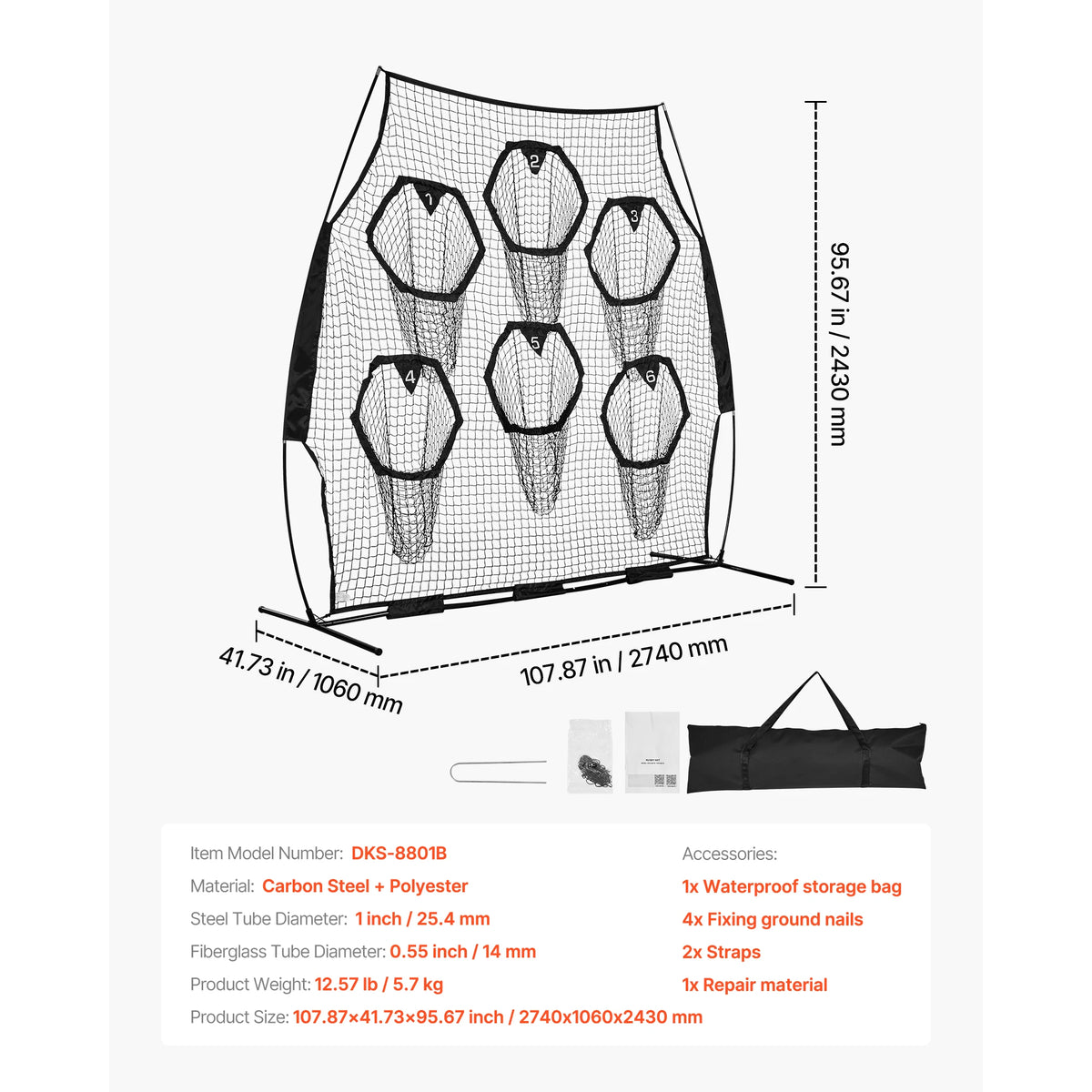 SucceBuy Football Trainer Throwing Net Training Practice Net with Target Pockets Knotless Net Includes Strap Portable Carry Case