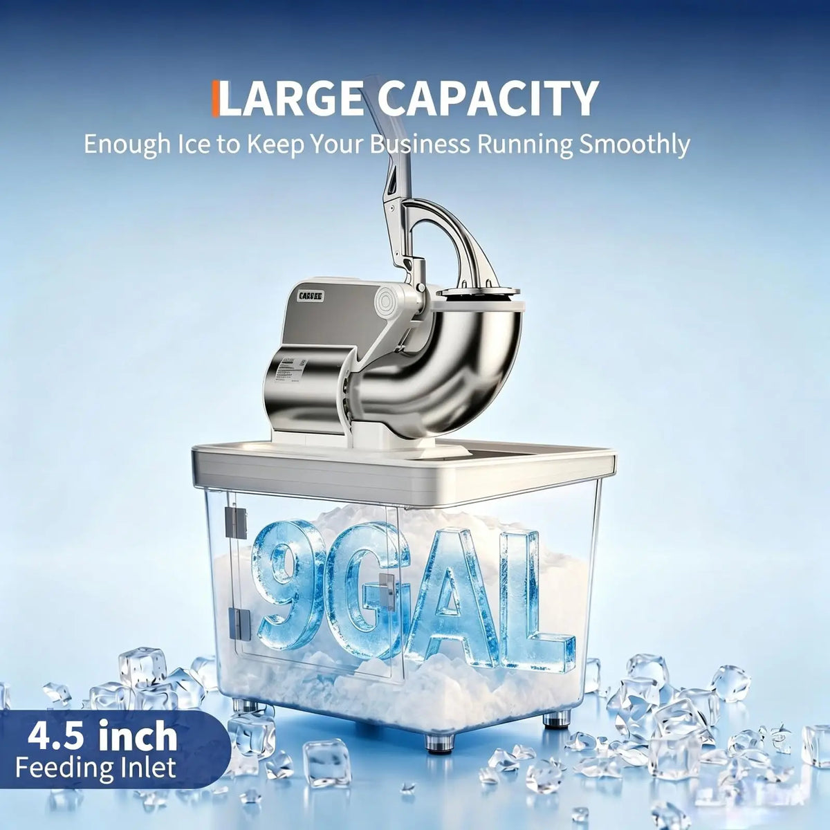 Commercial Ice Crusher 750 LBS Per Hour 350W Electric Snow Cone Machine With 4 Stainless Steel Blades 2000 RPM 8 98 Gal Hopper Shaved Ice Maker With Safety On Off Switch For Home Restaurants Bars White