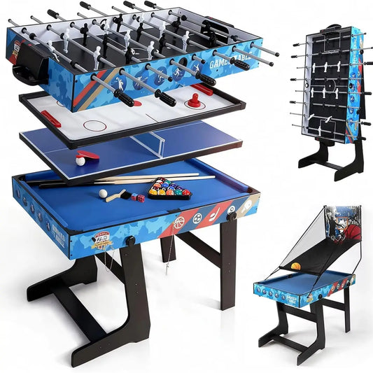 5-in-1 multifunctional play table set for children: tennis table, billiard, football table, air hockey, basketball