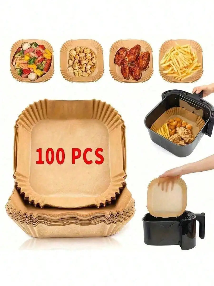Square Disposable Air Fryer Liners 6.3in 8in Non Stick Oil Proof Paper Basket Bowls Heat Resistant Baking Trays Oven Kitchen Gadgets Mother's Day Gift Kitchen Cooking Essentials Accessories
