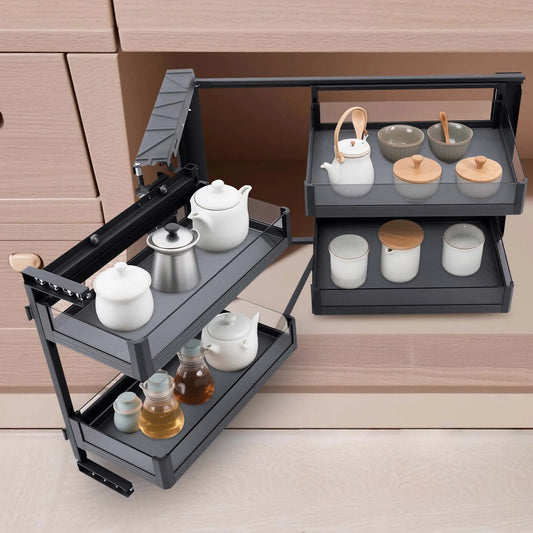 14 Inch Pull Out Lazy Susan Corner Cabinet Organizer Heavy Duty 33Lbs Load Metal Storage Basket Space Saving Pot Pan Holder Slide Out Rack For Kitchen Corner Cabinet Cookware Storage Home Kitchen Renovation Accessory