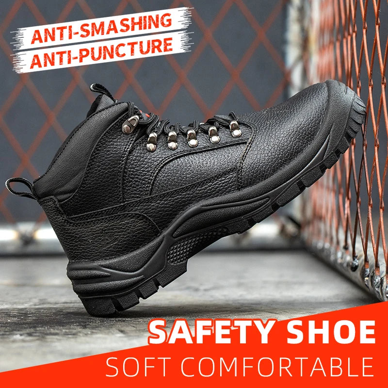 Lightweight Steel Toe Men Work Boots With Leather Upper