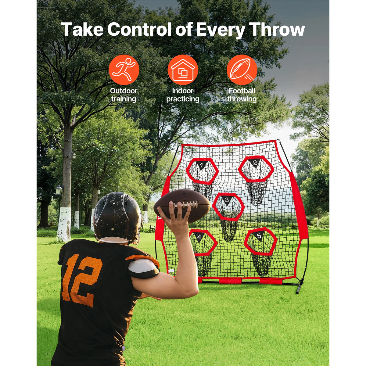 SucceBuy Football Trainer Throwing Net Training Practice Net with Target Pockets Knotless Net Includes Strap Portable Carry Case
