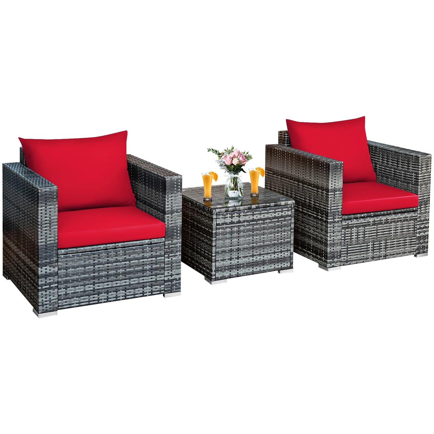 HOMASIS 3-Piece Patio Rattan Bistro Set Cushioned Furniture