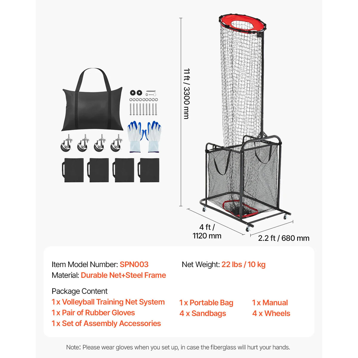 VEVOR Volleyball Setter Training Equipment Angle Height Adjustable with Cart Wheels Carrying Bag for Serving Spiking Setting