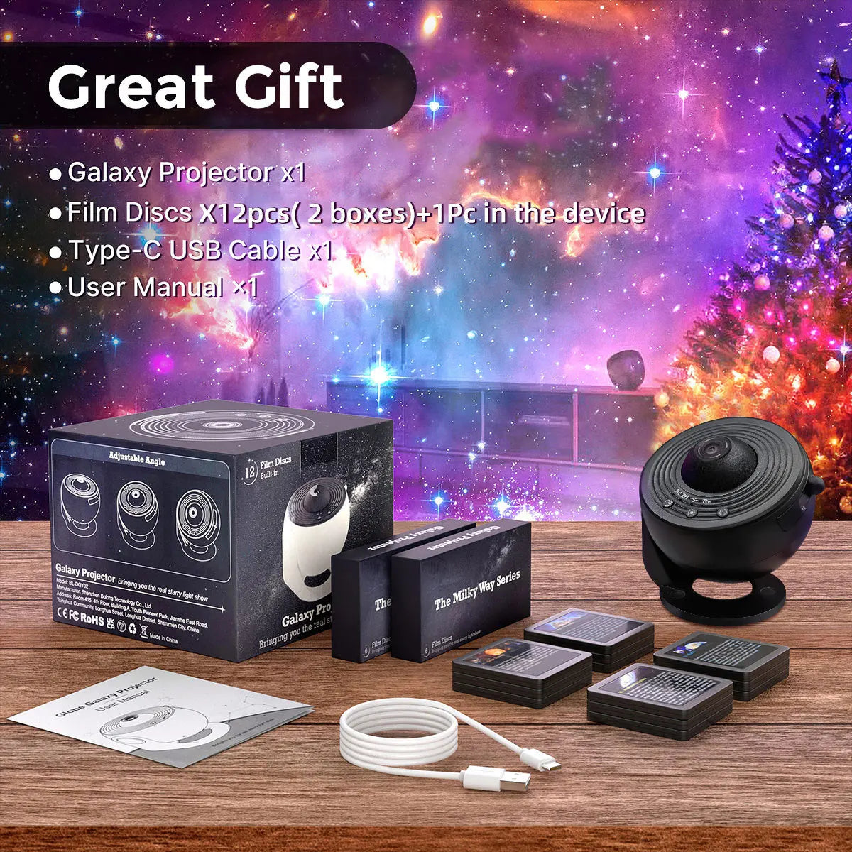 Mexllex Galaxy Star Projector 13In1 LED Night Light