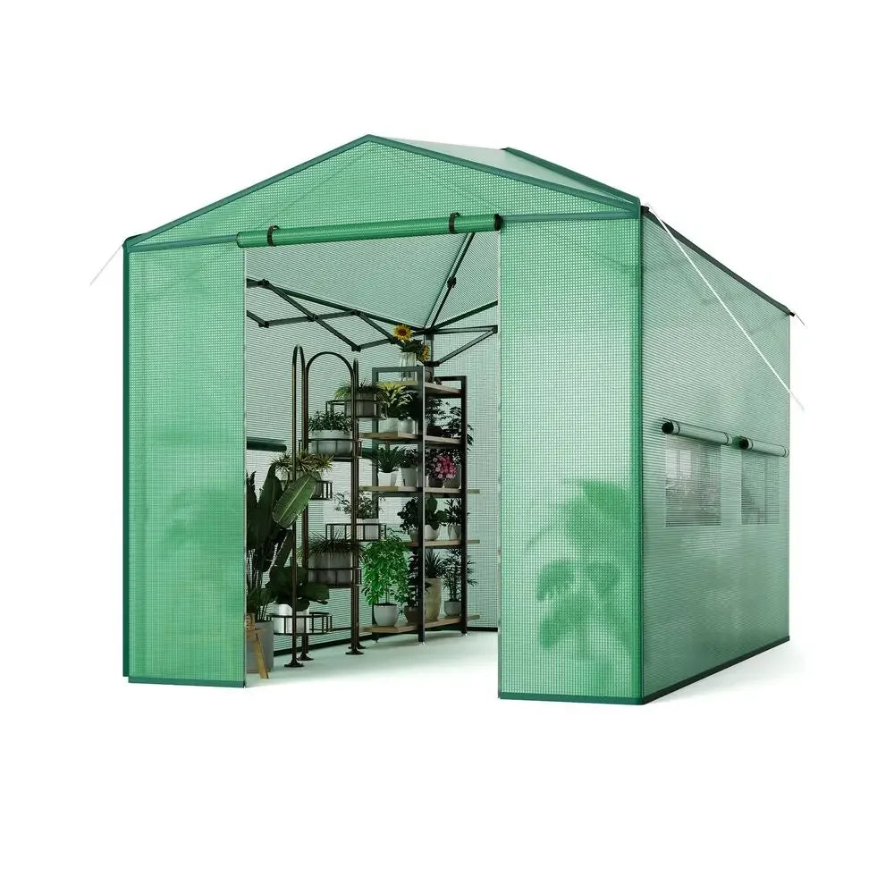 Pop Up Greenhouse 8x12 ft,Portable Walkin Indoor Outdoor Greenhouse for Garden Patio Backyard,Zippered Doors and Window,PE Cove
