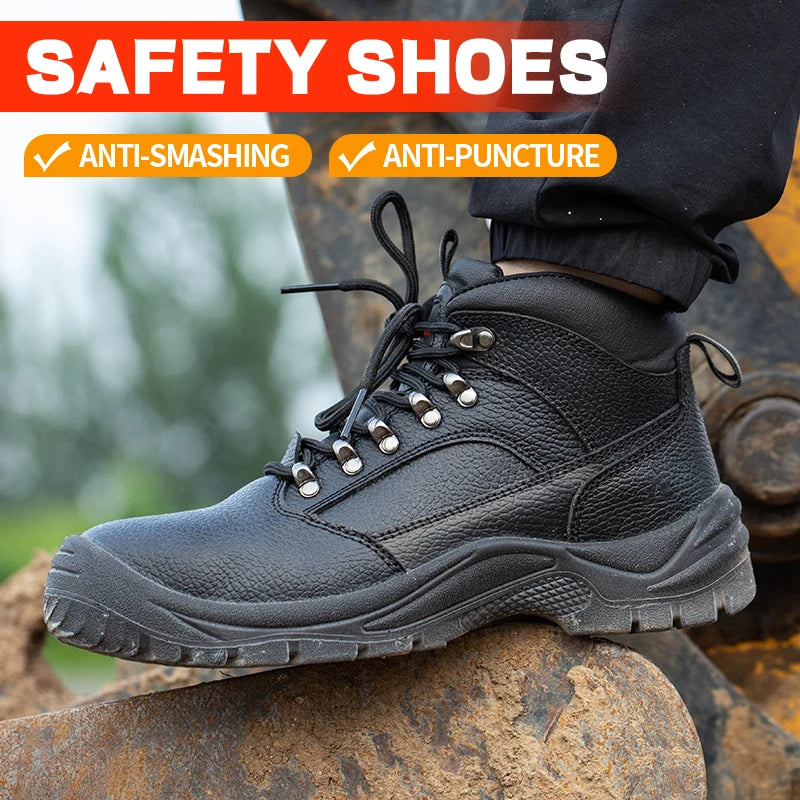 Lightweight Steel Toe Men Work Boots With Leather Upper