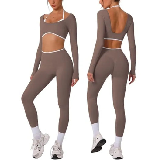 ABOCIW Workout Sets for Women Long Sleeve Crop Top Scrunch Butt Lifting High Waist Leggings 2 Pcs Gym Yoga Outfits