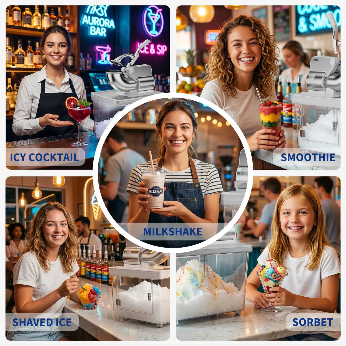 Commercial Ice Crusher 750 LBS Per Hour 350W Electric Snow Cone Machine With 4 Stainless Steel Blades 2000 RPM 8 98 Gal Hopper Shaved Ice Maker With Safety On Off Switch For Home Restaurants Bars White