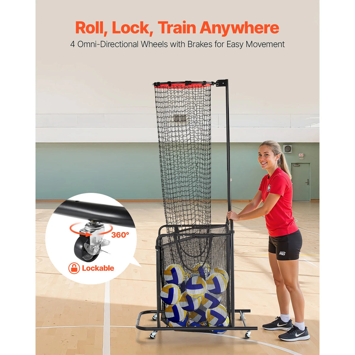 VEVOR Volleyball Setter Training Equipment Angle Height Adjustable with Cart Wheels Carrying Bag for Serving Spiking Setting