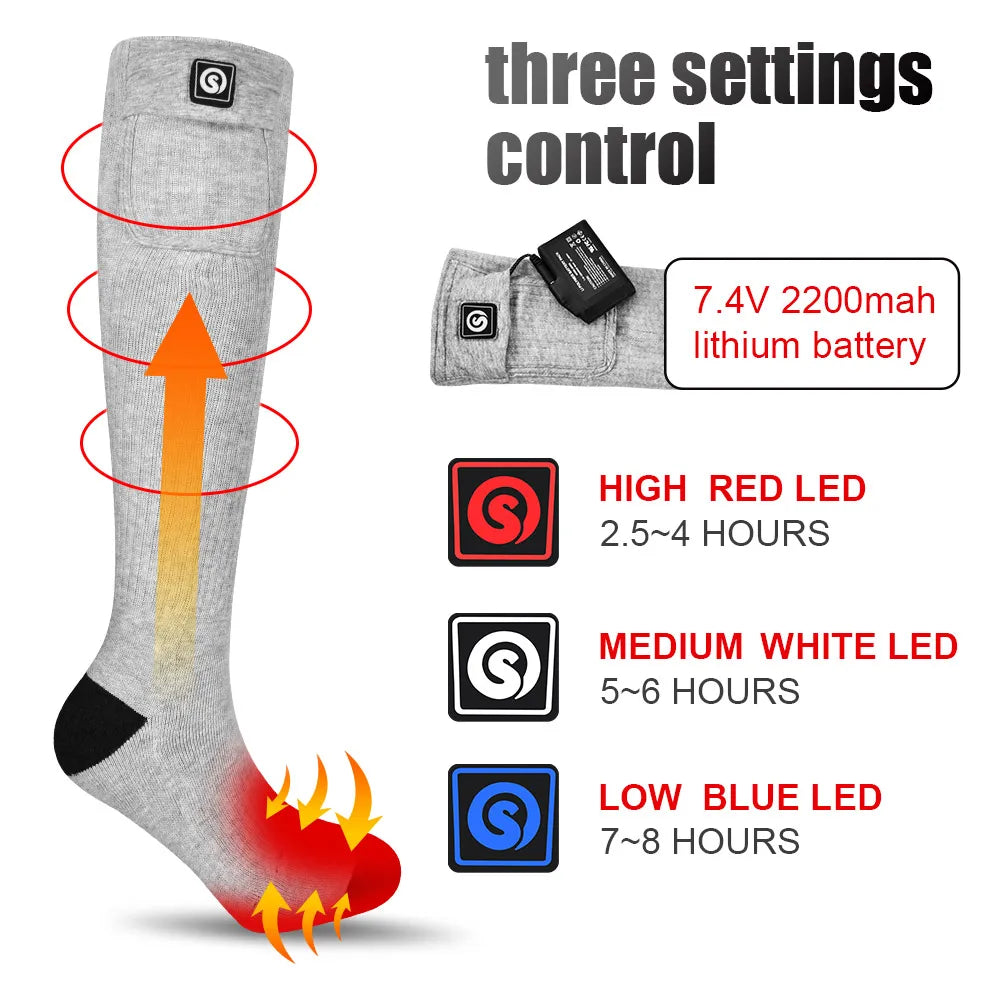 SAVIOR Grey Winter Thermal Heated Socks For Adult Wind Waterproof Rechargeable Battery Warm Hand Ski Gloves 100% Cotton Comfort