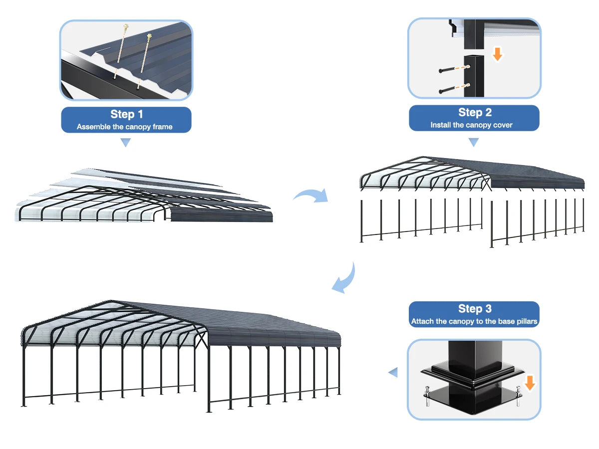 VIWAT Galvanized Metal Carport Shelter Outdoor Heavy Duty