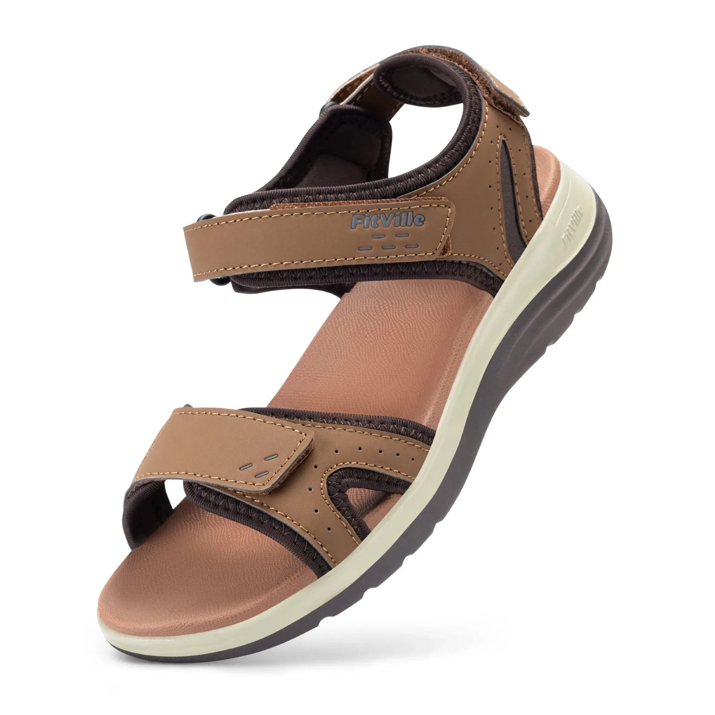 FitVille Women Orthopedic Summer Beach Flat Sandals Open Toe Orthotic Sandals Adjustable Ankle Strap, Wide Fit Arch Support Comfort Sandals for Swollen Feet, Flat Feet, High Instep & Foot Pain Relief