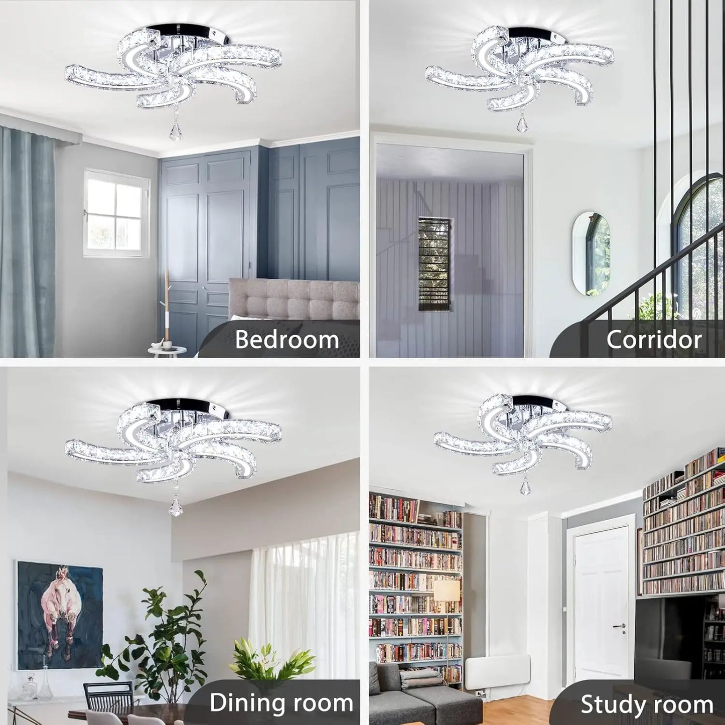 FRIXCHUR Modern Crystal Chandeliers LED Ceiling Light