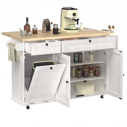 Onbrill Rolling Kitchen Island With Spice Rack And Drawer